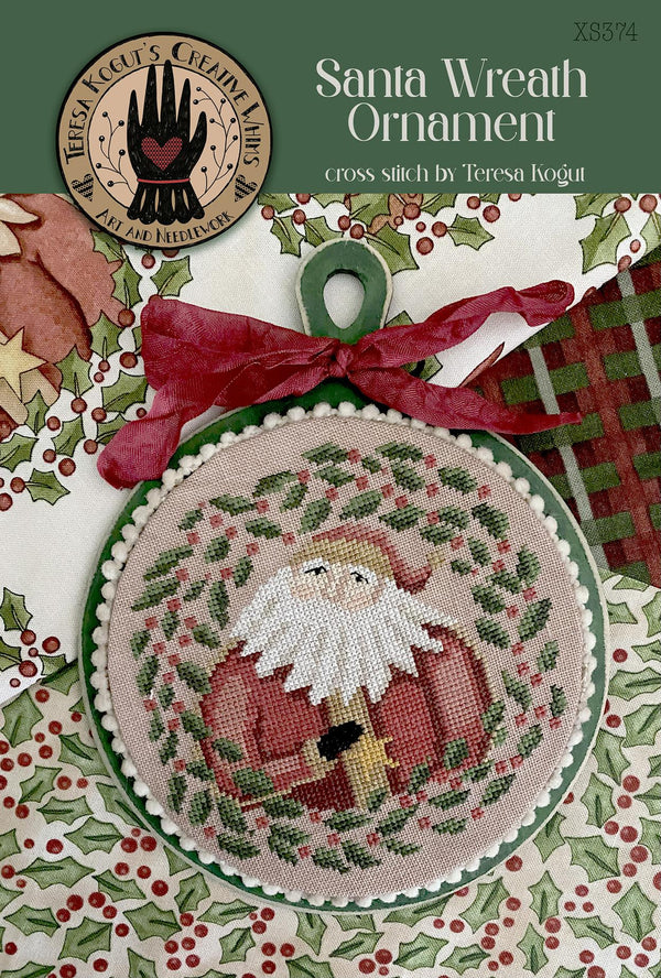 Santa Wreath Ornament Cross Stitch by Teresa Kogut - Paper Pattern