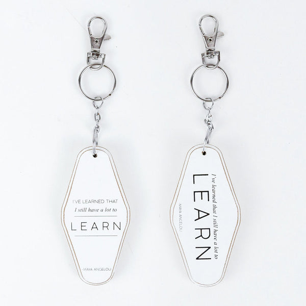 LEARN Keychain | white, black | 1.7x3.5x.5 rvs wd keychain | 11133