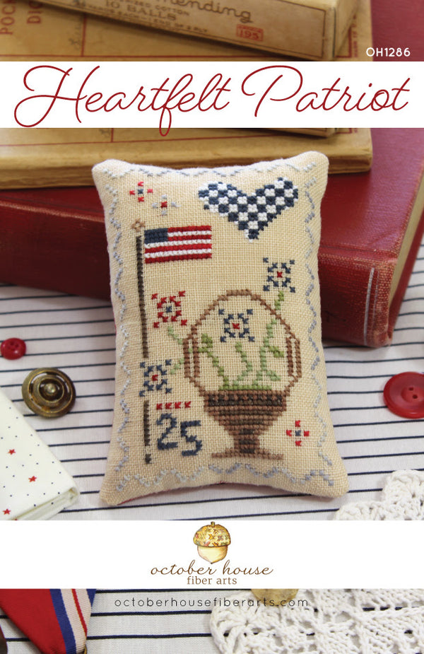 Heartfelt Patriot Cross Stitch by October House Fiber Arts - Paper Pattern