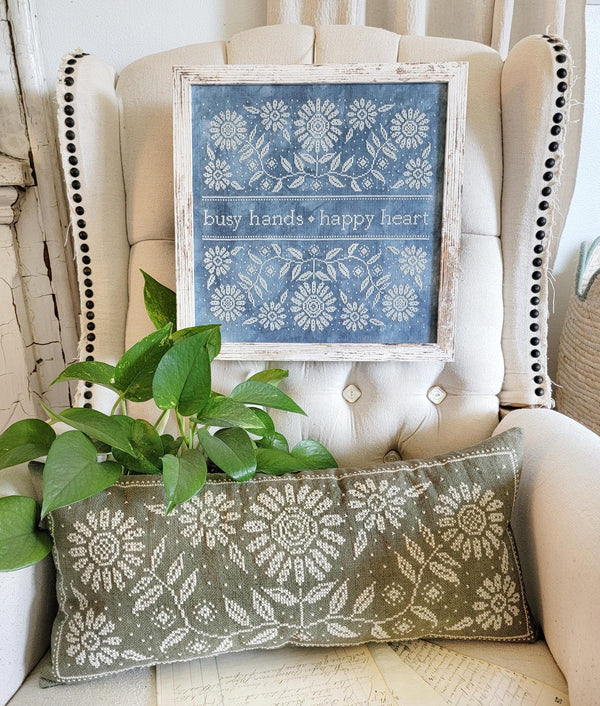 Busy Hands Happy Heart Cross Stitch by Liz Mathews - Paper Pattern