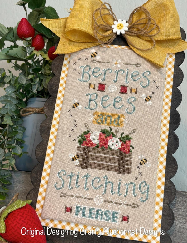 Berries, Bees, and Stitching Please Cross Stitch by Crafty Bluebonnet - Paper Pattern