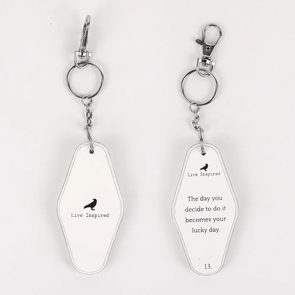 Lucky Day | white, black | 3.5x1.7x.5 rvs wd keychain | 11170