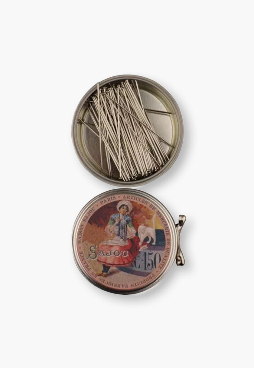 Maison Sajou – Sewing Pins No. 12 Long, Lady Knitting Metal Tin