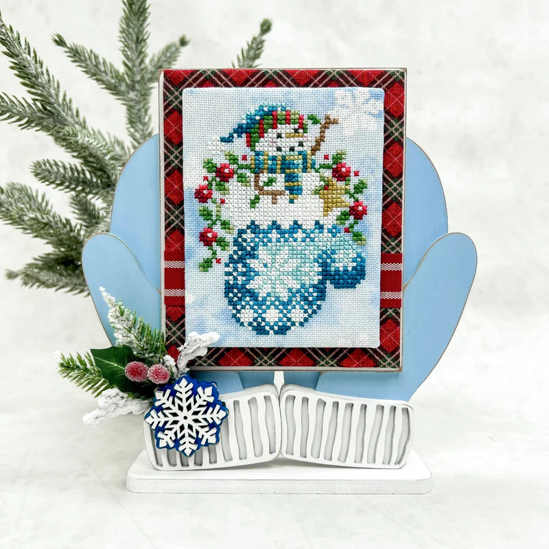 Cozy Mittens Cross Stitch Display - Unfinished Wood