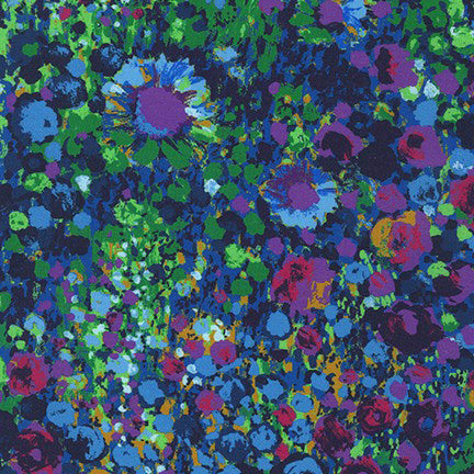 Painterly Petals Cotton Lawn SRKD-20549-9 Navy