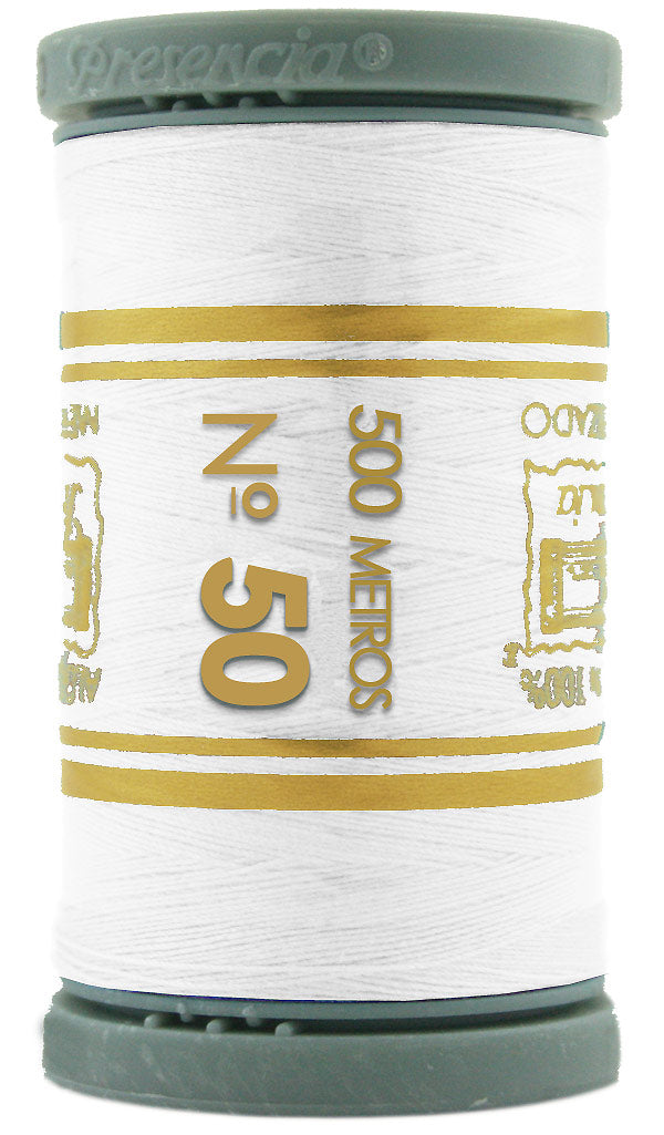 Presencia Cotton Sewing Thread 3-ply 50wt 500m White 0001