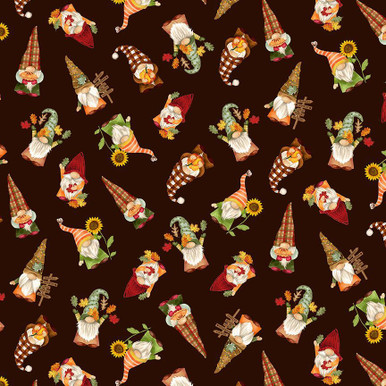 CLEARANCE Timeless Treasures - Cute Harvest Gnomes by Gail Cadden - GAIL-CD2128 - BROWN