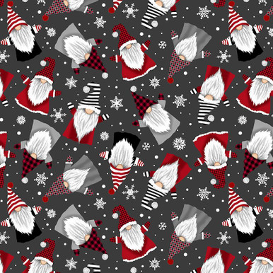 CLEARANCE Timeless Treasures - Tossed Winter Gnomes & Snowflakes by Gail Cadden - GAIL-CD1364 - CHARCOAL