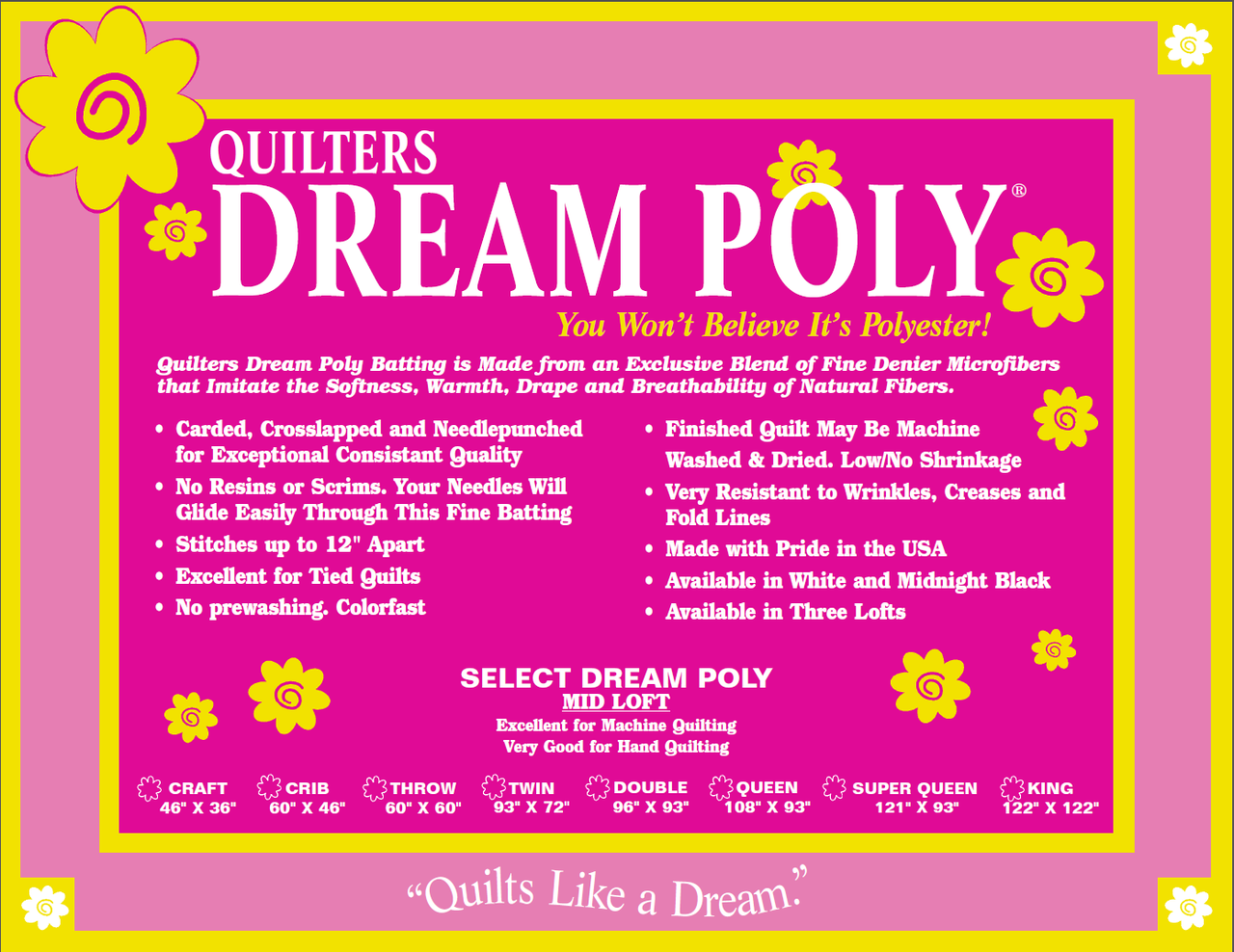 Quilters Dream Poly - White - Select Loft - 96 Inches by 93 Inches - Double