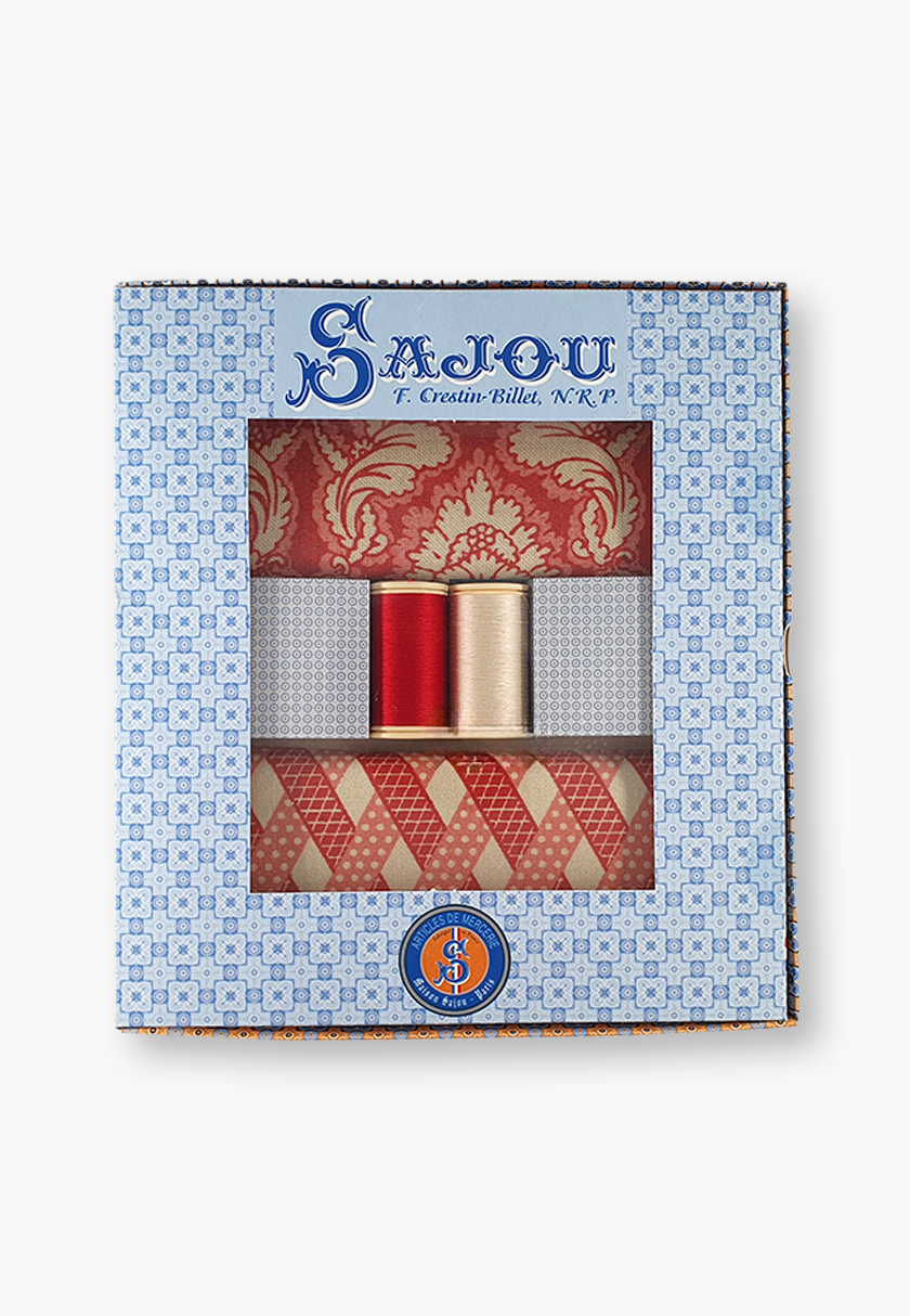 Maison Sajou – Cotton Fabric and Thread Gift Box, Red Damas