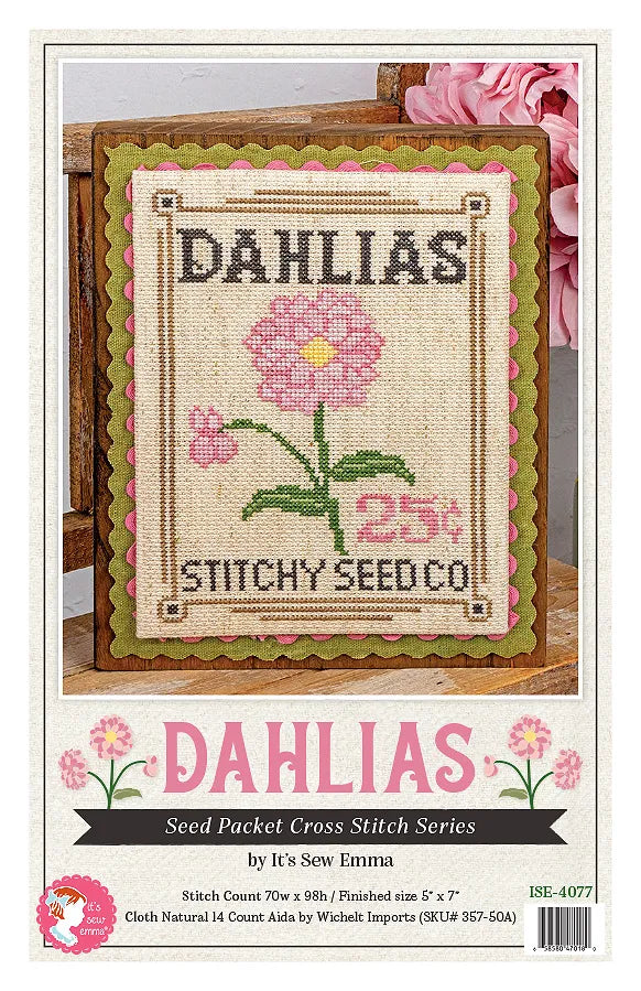 Dahlias Seed Packet Cross Stitch Pattern Series by Its Sew Emma