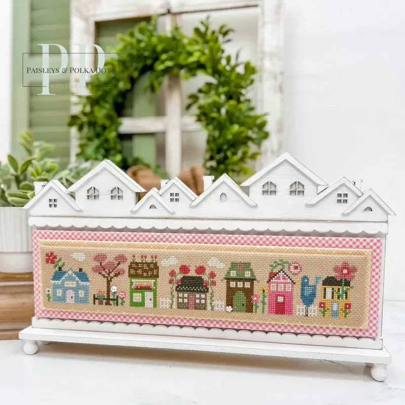 Tiny Town Rooftops Cross Stitch Display – Unfinished Wood