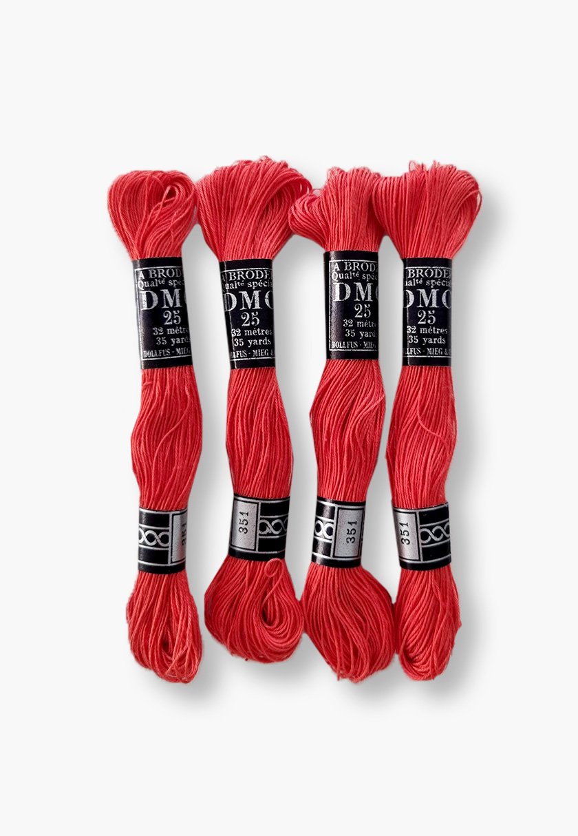 DMC À Broder 25 – Colour 351 – 4 Vintage Skeins – Dollfus Mieg & Cie
