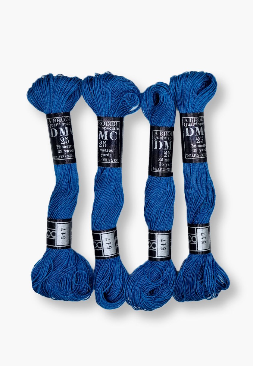 DMC À Broder 25 – Colour 517 – 4 Vintage Skeins – Dollfus Mieg & Cie