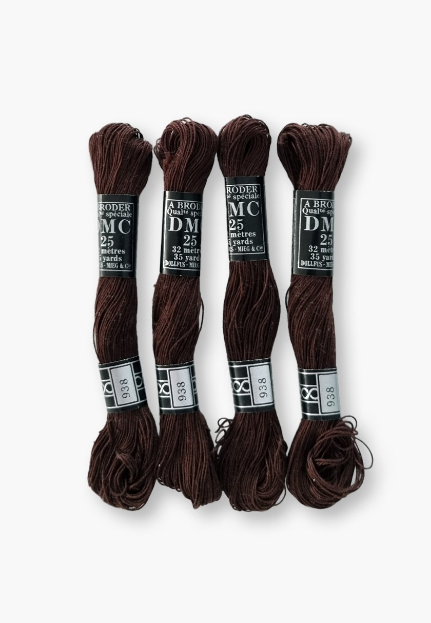 DMC À Broder 25 – Colour 938– 4 Vintage Skeins – Dollfus Mieg & Cie