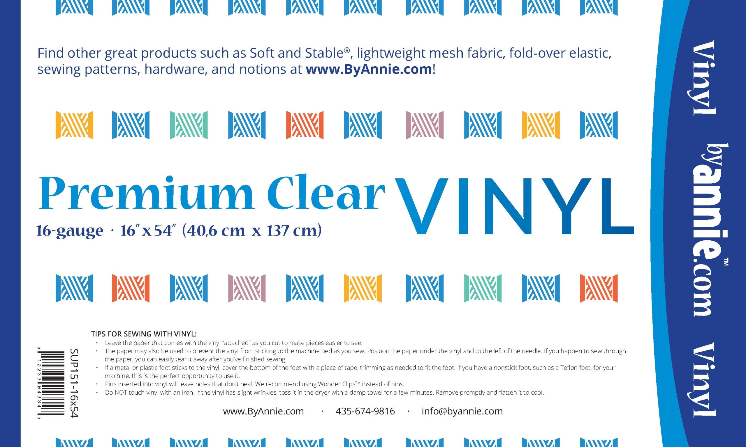 By Annie - Premium Clear Vinyl 16" x 54" Roll