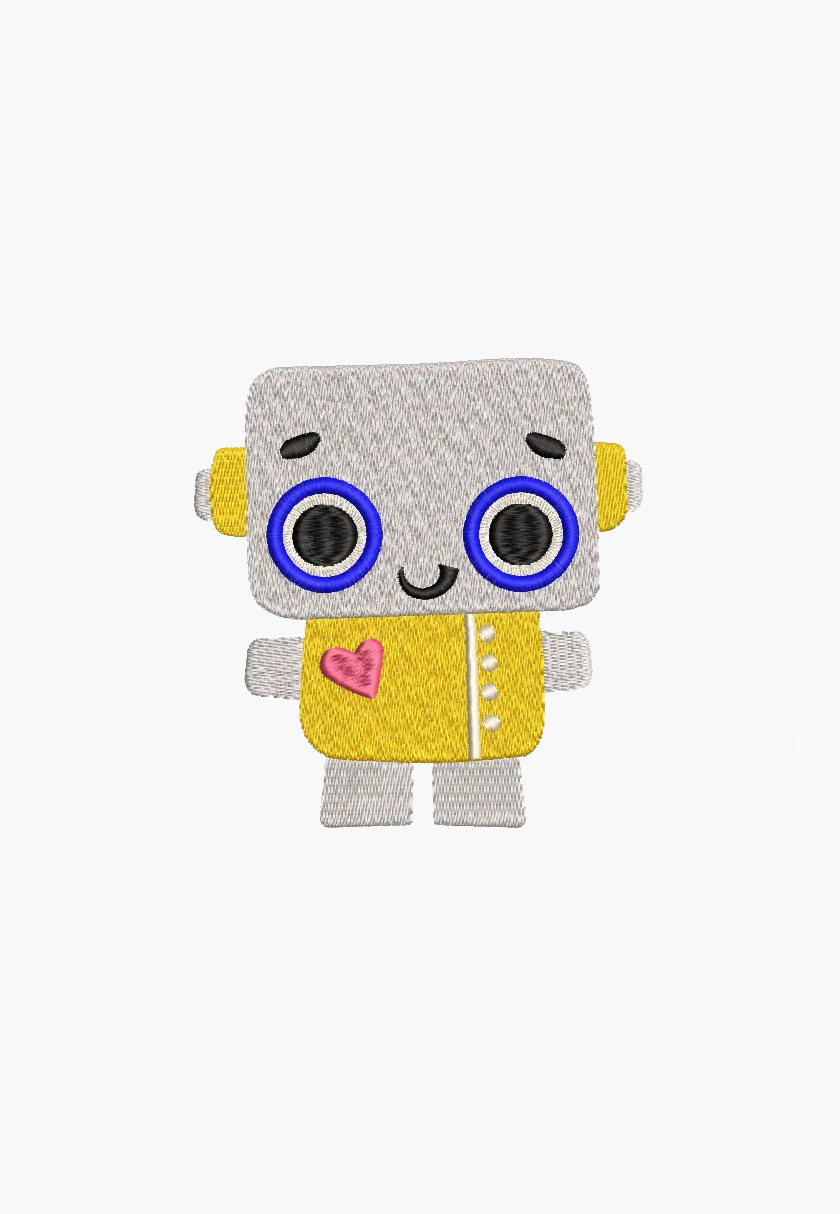 HAPPY ROBOT – Machine Embroidery Design – Instant Download